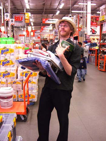 Tom gets the necessary materials for an afternoon of messy fun.