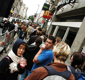 Worried faces towards the back of the queue. Will there be enough games?