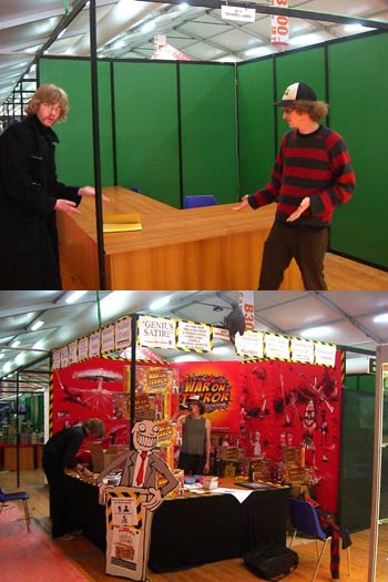 Our booth before and (6 minutes later) after.