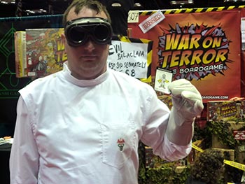 Although he claims never to have heard of the game, this dude is obviously dressed as the Radiation Clean-up guy from 'War on Terror'