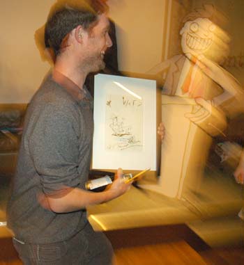 Laz walks away happy, wining himself a Tom M-J illustration
