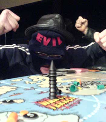 Not likely! The terrorists win and a cheer from the three armed EVIL monster!