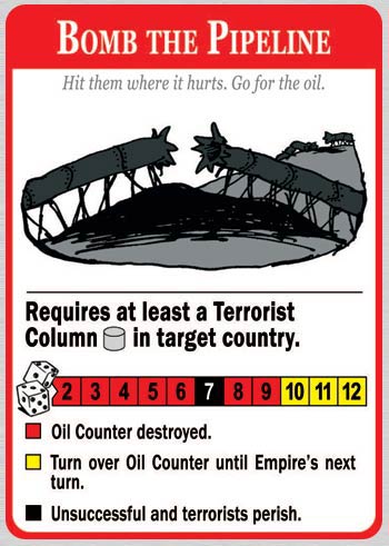 Detailed image of one of the cards from the game, War on Terror: Bomb the Pipeline
