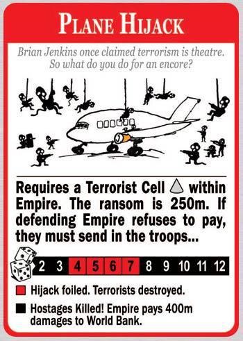 Detailed image of one of the cards from the game, War on Terror: Plane Hijack