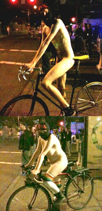Naked on a bike except for your balaclava in the centre of town...with witnesses
