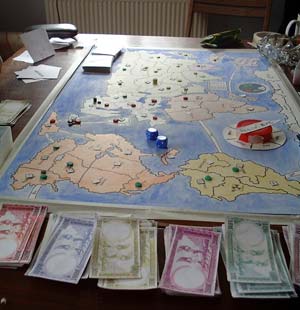 The sunlight catches the map of the globe and it all looks deceptivly peaceful.