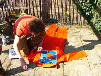 Andy T "prepping" a jumpsuit