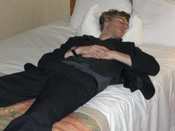 Tom has a quick power-nap before we hit the town.