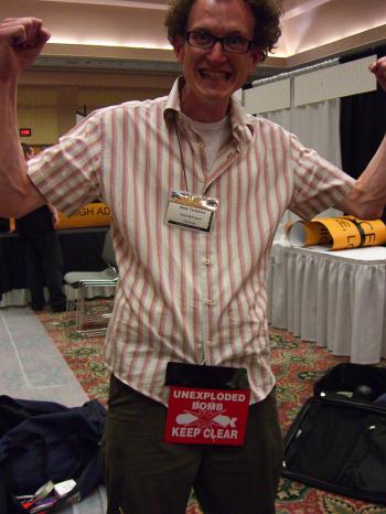 The convention centre fever starts to set in. Caution, this man may explode at any time.