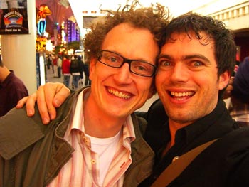 Out on the town, happy and not broke yet.