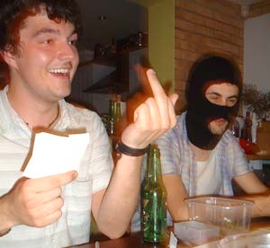 Hoopla! It's the finger, a classic 'diplomatic' move.