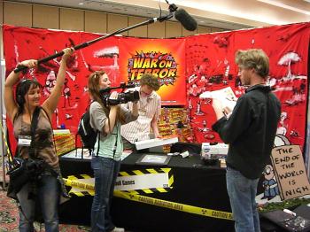 Our documentary crew filming Tom before the Vegas game fair opens.