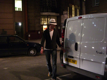 Unloading the night before, under the cover of darkness, and a bright hat.
