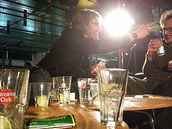 Oh no, it's got to the "pointy" stage of the evening. (Are all those empty glasses ours?)