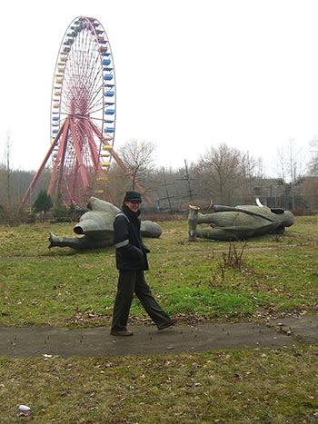 Andy T taking a walk in the park, foolishly ignoring the danger presented by the sleeping dinosaurs.