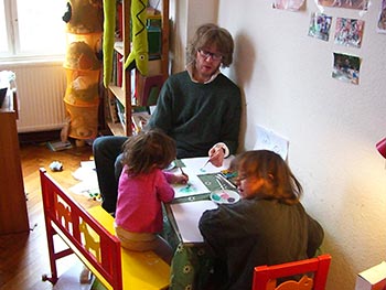 Tom learning a thing or two about perspective from Michael's kids.