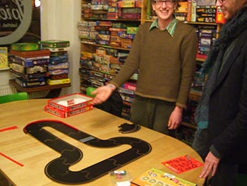 Oh Andy! It's a family shop! The rather fun <a href="http://www.boardgamegeek.com/boardgame/150">Pitch Car</a> gets perverted (by accident, honest) at the hands of TBG