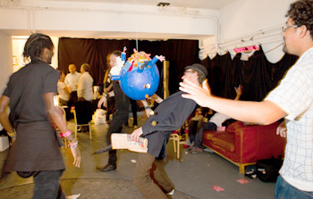 Beer + moving floor + swinging pinata = chaos.
