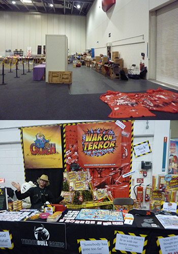 The customary before-and-after shot. Notice the lovely, great big wall in front of us.