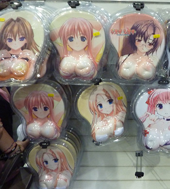 Our favourite product of the show. Pedo mouse mats with boobie wrist wrests.