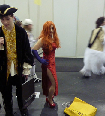 Jessica Rabbit. Always a winner. Note the half-a-bear hurrying by in the background.