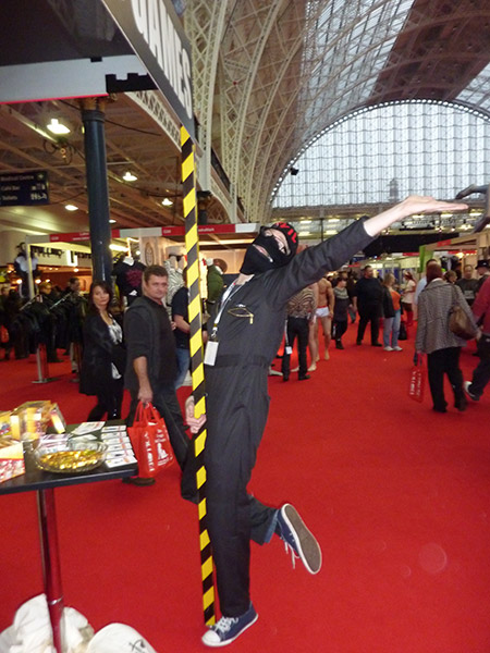 By the second day, we decided to inject our own brand of sexiness into the proceedings and tried a spot of pole dancing at our stand. Tom goes for a 'Sound of Music' vibe ...