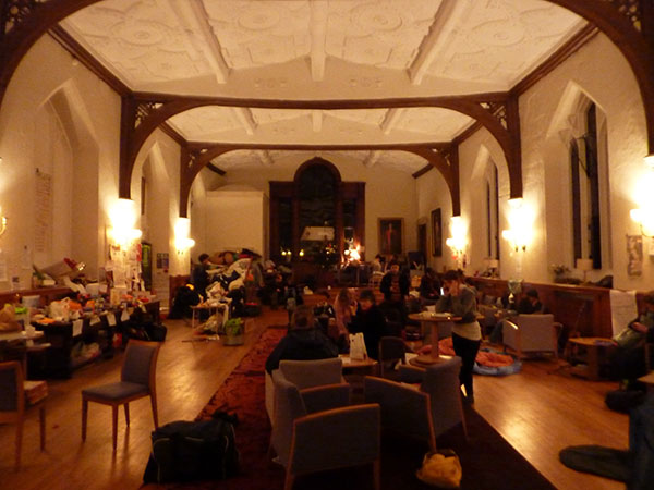 The occupied cafeteria at the Cambridge student union