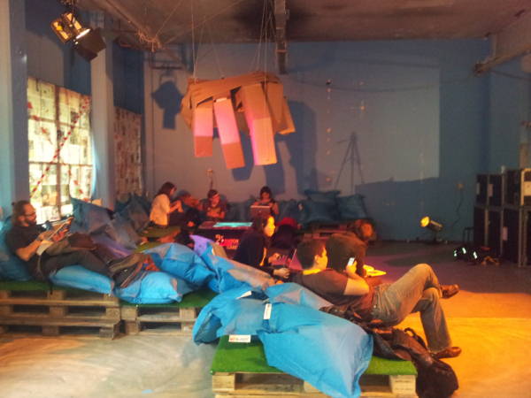 Creepy cardboard box hand over the "chillout corner"