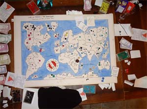 The End! Detritus is strewn around the board like the game itself exploded.