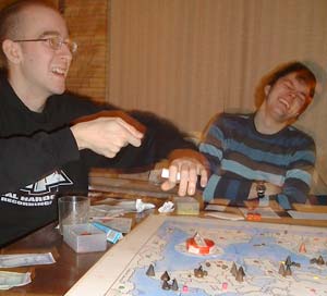 Tom skewers Phil with his invisible pointy stick.