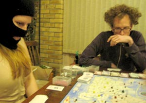 Andy makes an effort not to let evil Jen break his concentration.