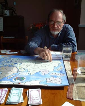 Dad carefully prospects for oil.