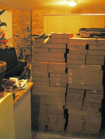 300 boxes later and a job well done. Just enough room left to get to the piano.