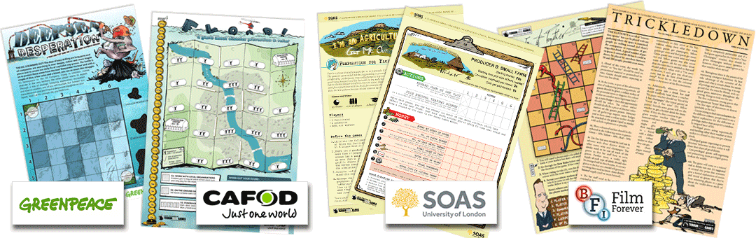 Educational Games used for a variety of learning outcomes by Greenpeace, CAFOD, BFI, Loco Film Festival and SOAS