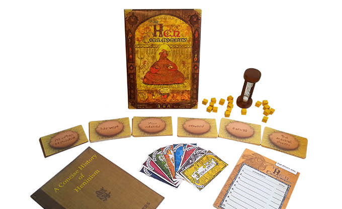The Hen Commandments - game contents (prototype; actual components may vary
